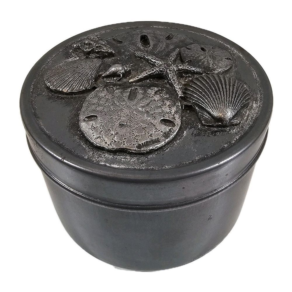Metzke Vintage Seashell Sand Dollar Round Pewter Trinket Tin Container Beach 3"‎